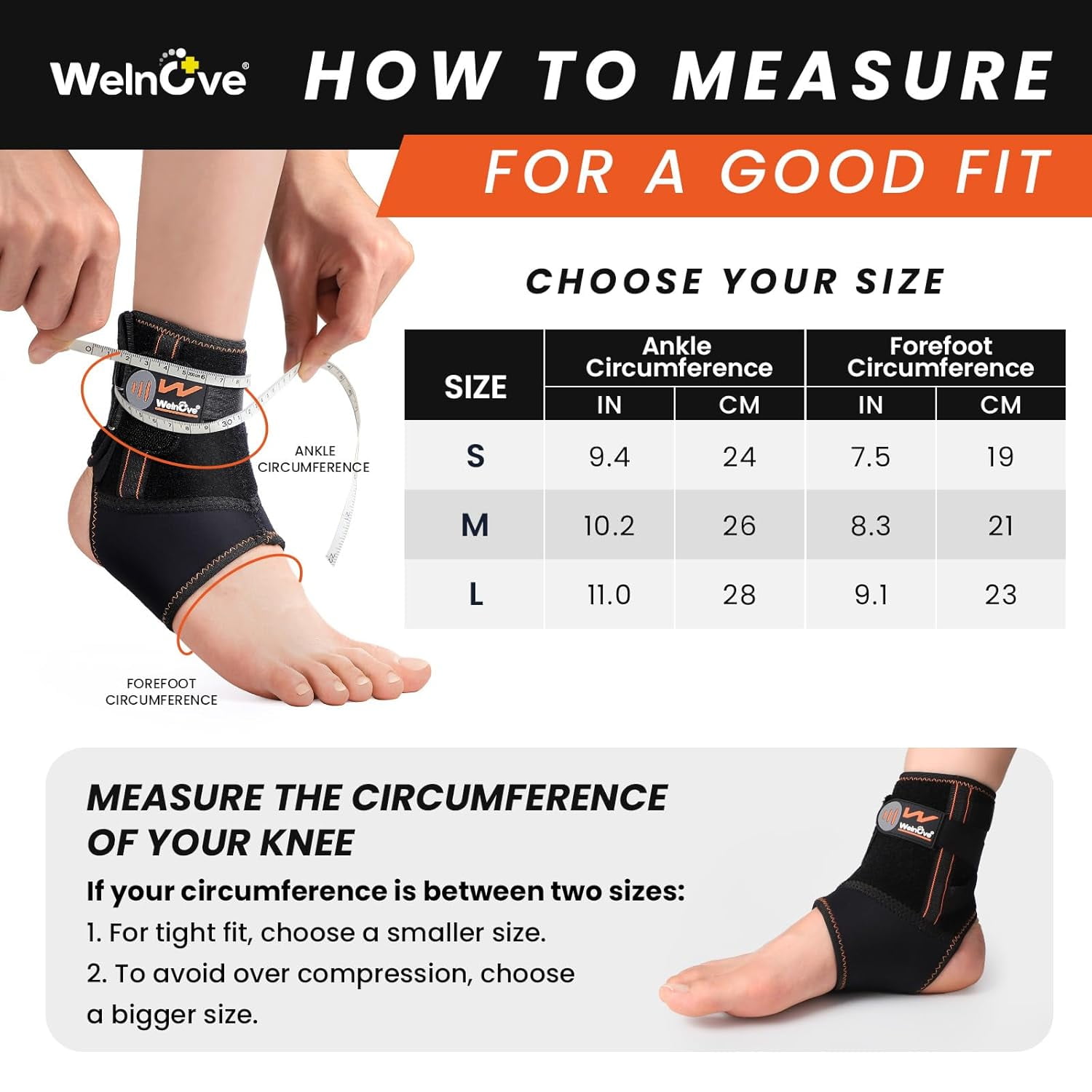 Welnove Ankle Support Brace with Stabilizers, Adjustable Compression Straps,for Women, Men (2 Pack, Large)