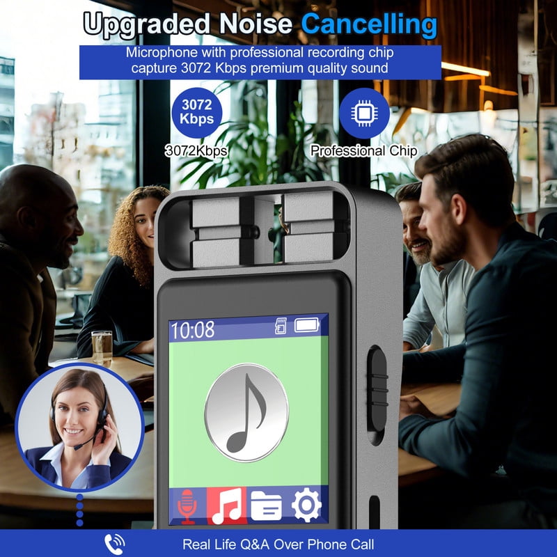 Digital Voice Recorder, 32GB Audio Recording Device with Dual Microphone, One Click Record, Password Protection, Noise Reduction, MP3 Player for Lectures Meeting Classes Interviews