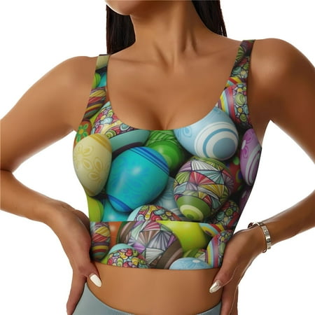 Xecao Easter Egg1 for Sports Bra with Removable Pads  Crop Tank Top Design  Women s Longline Sports Bra - Non-Wired - Small