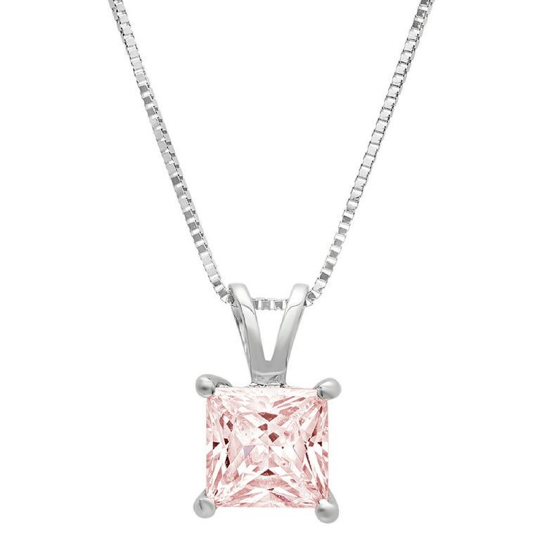 0.5 ct Brilliant Princess Cut Solitaire Simulated Pink Diamond 18K White  Gold Pendant with 18