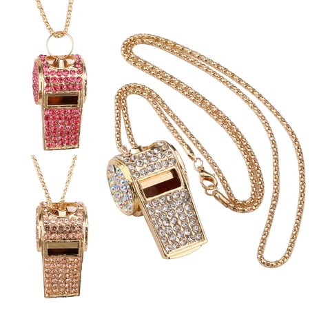 3 Pieces Metal Bling Whistle Necklace, Glitter Shining Crystal Rhinestone Whistle with Lanyard, Bling Crisp Sound Chain Necklace for Coaches Teachers Referees Lifeguards Training (3 Colors)