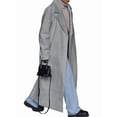 thumbnail image 2 of Womens Fashion Notched Lapel Single Breasted Open Front Maxi Long Trench Coat Overcoat with Pockets Gray M, 2 of 9
