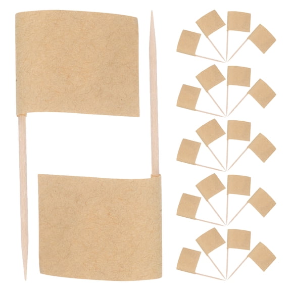 200 banderines de palillos en blanco: mini palitos para cupcakes, etiquetas de queso marrón para aperitivos, bufés, cupcakes, comida, frutas, decoraciones para fiestas.