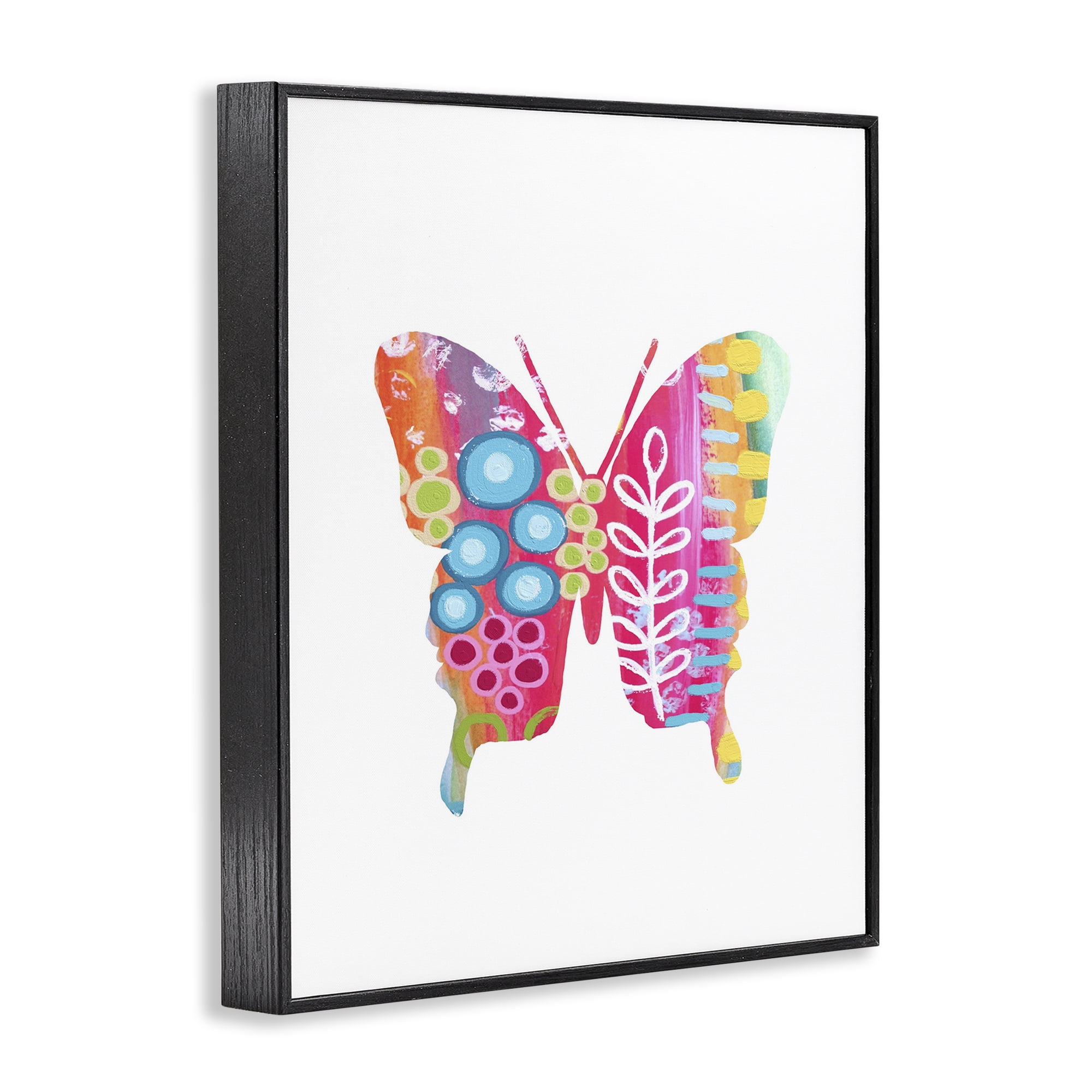 Stupell Industries Pink Florals Butterfly Animals & Insects Painting Black Framed Art Print Wall Art, 24 x 30
