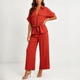 thumbnail image 4 of IUYRTFE Women Short Sleeve Button Down Shirt and Wide Leg Pants Set with Pockets Casual 2 Piece Outfit, 4 of 7