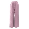 thumbnail image 5 of larppty Women's Cotton Linen Drawstring High Waisted Pants Casual Loose Fit Wide Leg Trousers（Pink， L）, 5 of 9