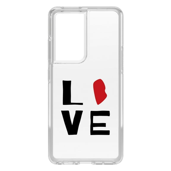 DistinctInk Clear Shockproof Hybrid Case for Galaxy S21 ULTRA 5G (6.8" Screen) - TPU Bumper Acrylic Back Tempered Glass Screen Protector - Rhode Island - Love Red & Black