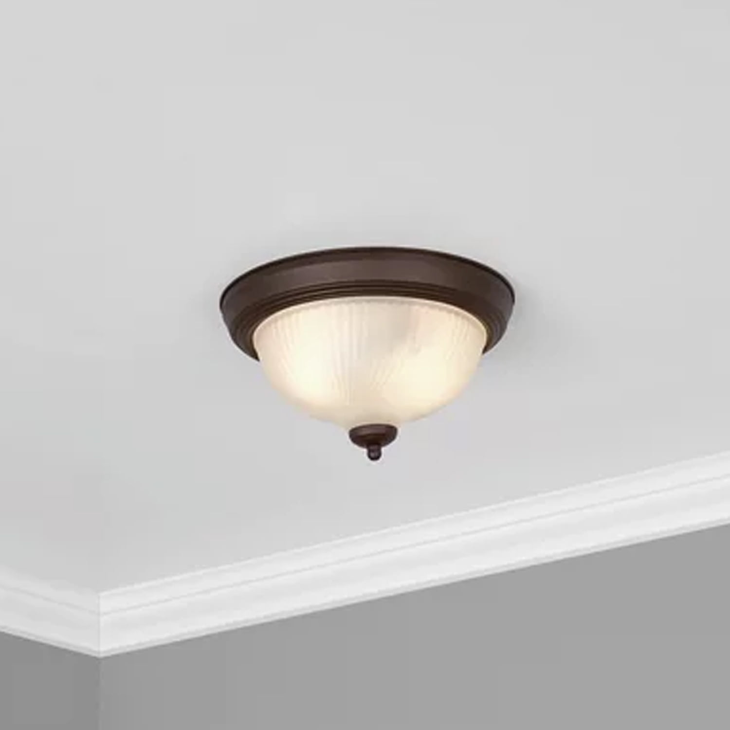 (2 pack) Mainstays 11" Classic Indoor Flush Mount Ceiling Light, Bronze Finish Glass Shade, Bulb Not Included