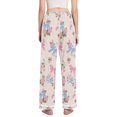 thumbnail image 3 of Dailycode Women's Pajama Pants Wide Leg Lounge Pj Bottoms With Pockets Pink Rose and Bow, 3 of 7
