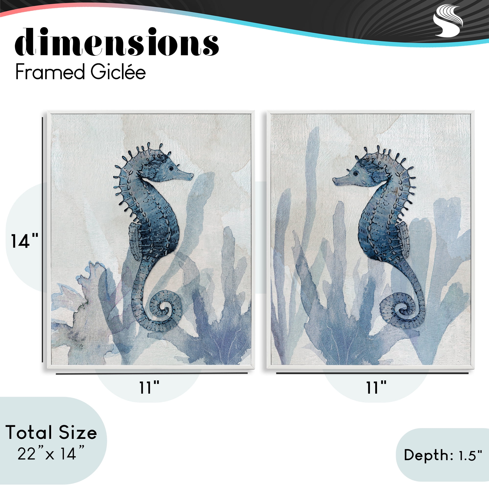 Stupell Industries Impressions of Seahorses 2 Piece White Framed Giclee Art Set, design by Susan Jill