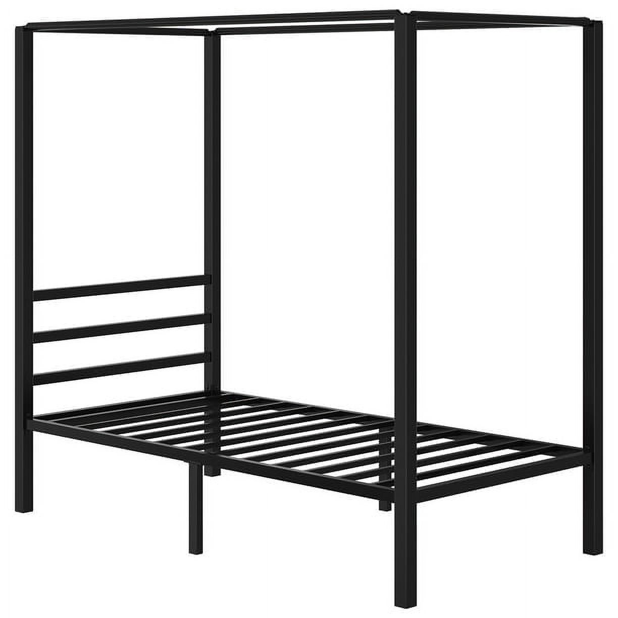 Dextrus Metal Canopy Bed Frame 14" Platform with Headboard Strong Metal Slat Support Mattress Foundation, No Box Spring Needed, Black, Twin Size