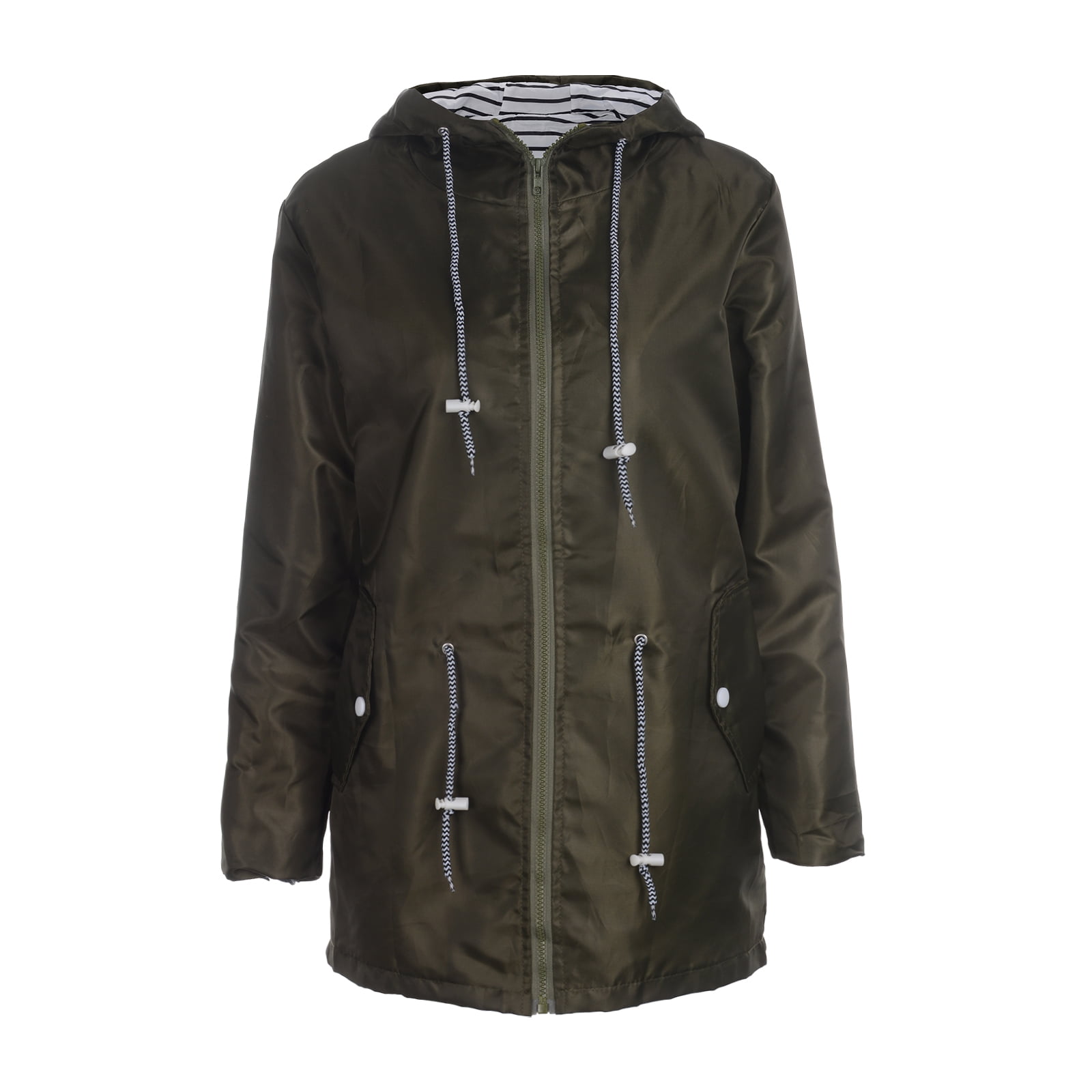 Women Hooded Thick Jacket Long Sleeve Drawstring Windbreaker