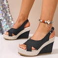 thumbnail image 3 of Rokment Women's Denim Platform Wedge Dressy Sandals Ladies Fashion Canvas Espadrilles Chunky High Heels Strappy Slingback Summer Casual Dress Shoes Black Size 6, 3 of 8