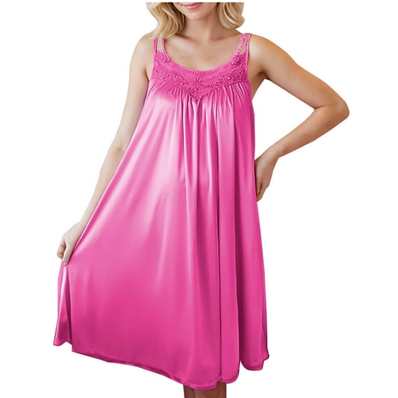 Dealovy Nightgowns for Women Casual Sleeveless House Dress Square Neck Pleated Nightshirt Comfy Soft Sleepwear