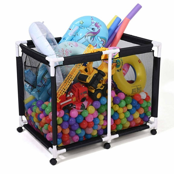 Yescom Extra Large Mesh Pool Storage Bin 267 Gallon Toys Holder 6 Wheels Rolling Cart Black