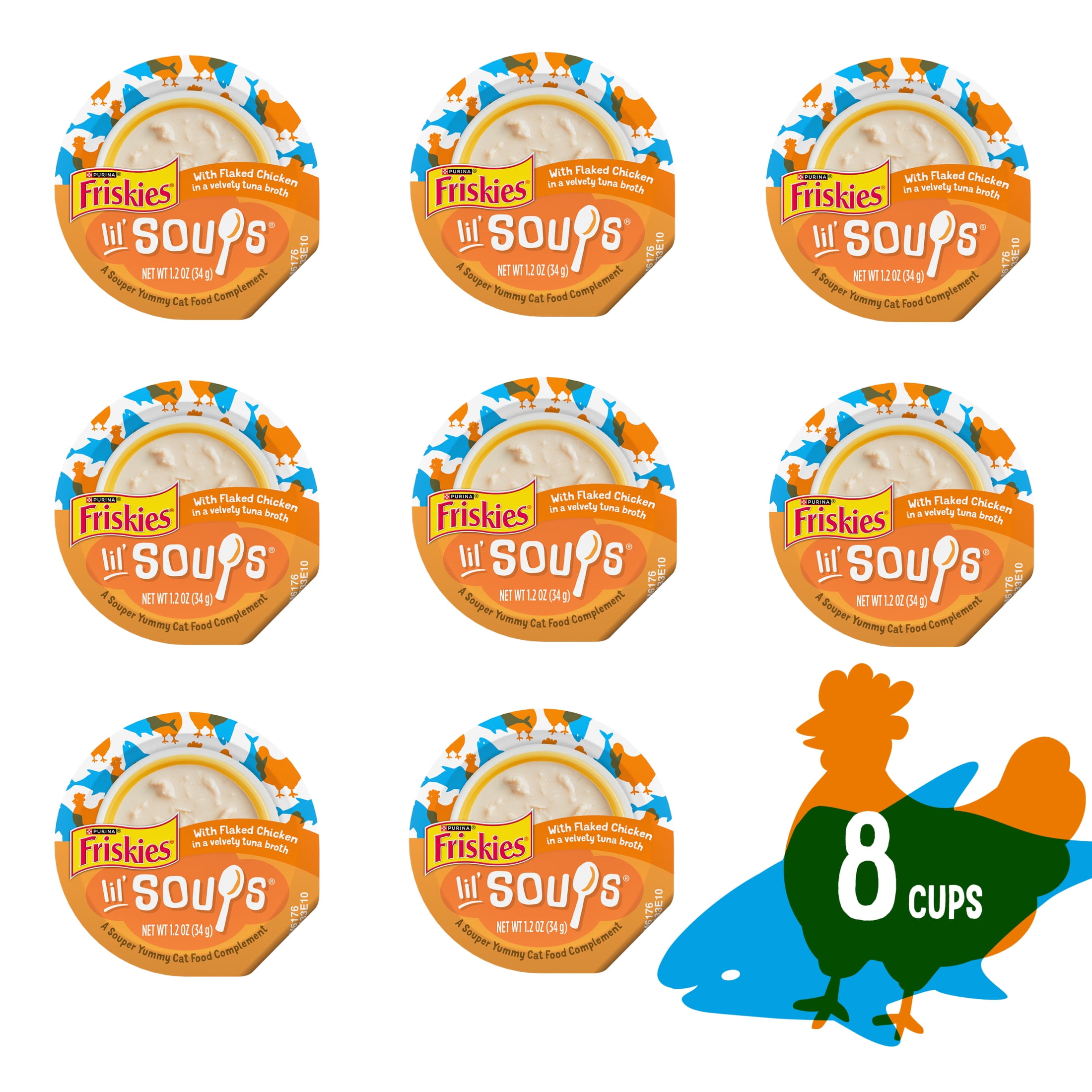 Purina Friskies Lil' Soups Chicken in Tuna Broth, Wet Cat Food, 1.2 oz Tubs, 8 Pack