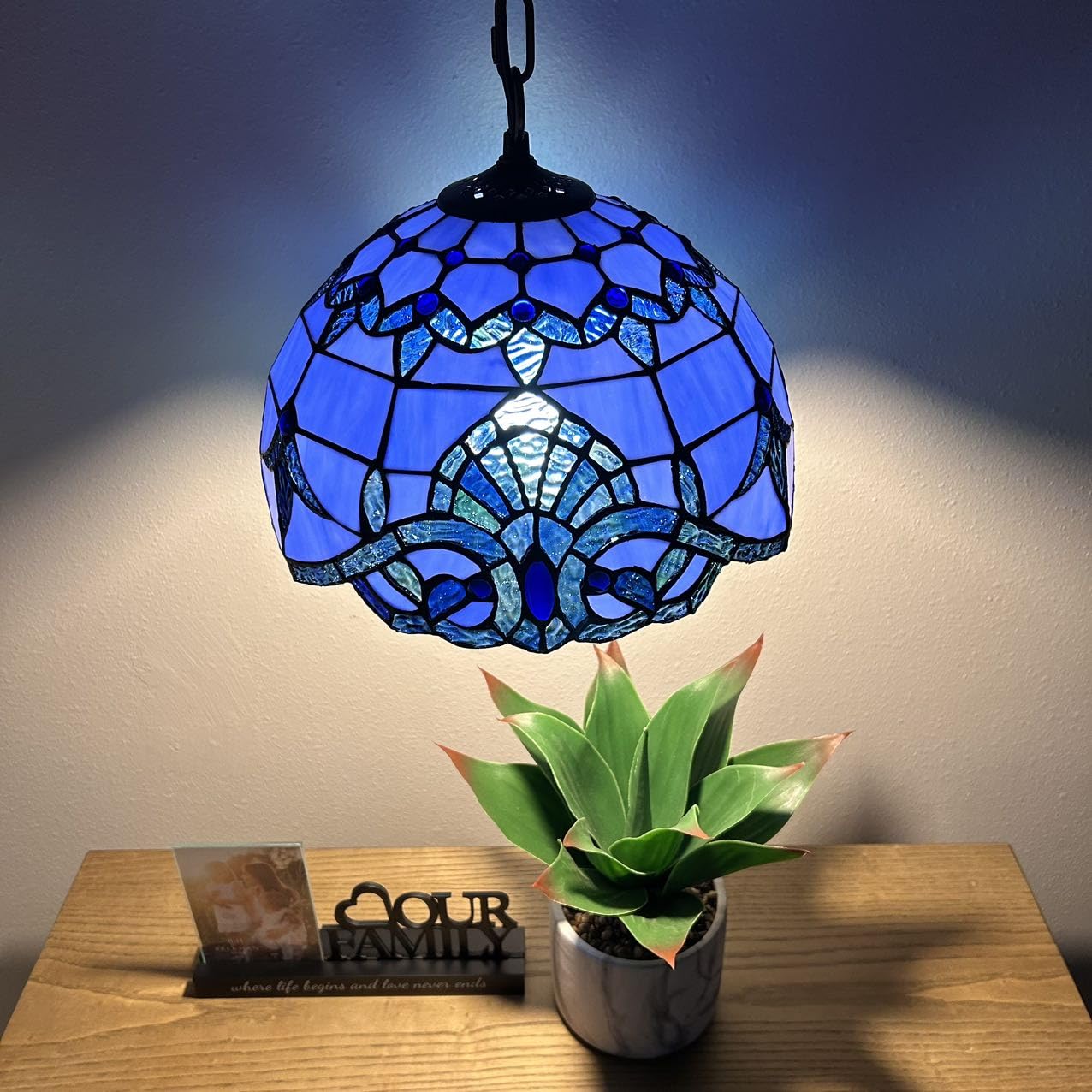 Tiffany Pendant Lights Fixture Blue Stained Glass Baroque Style LED Bulb Included for Dining Room