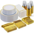 thumbnail image 1 of Frsuoak 350 Piece Gold Dinnerware Set for 50 Guests, Plastic Plates Disposable for Party, Include: 50 Gold Rim Dinner Plates, 50 Dessert Plates, 50 Paper Napkins, 50 Cups, 50 Gold Silverware Set, 1 of 6