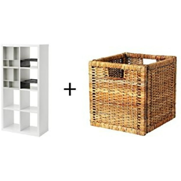 Ikea Shelf unit with 4 inserts, white 30 3/8x57 7/8 " ,Basket, rattan