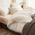 thumbnail image 3 of DNG Creations 1 Piece White Pom Pom Duvet Cover with Zipper Closure, 100% Egyptian Cotton, 800 Thread Cotton ( Oversized King - Solid White ), 3 of 5