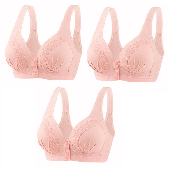 yoeyez Bras for Women Plus Size,Women's Lace Front Closure Wireless Bra Full Coverage Underwear Lift No Underwire Bra Yoga Sleep Large Bra Hot Pink L