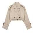 thumbnail image 5 of Womens Cropped Jacket Long Sleeve Belted Trench Coat Double Regular Fit Solid Fall Outerwear, 5 of 5