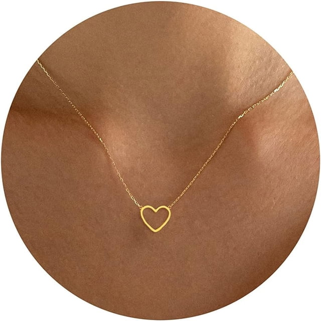 Lindo collar de corazón Pequeño collar de gargantilla con colgante de corazón de oro de 14 quilates Collar de cadena de corazón abierto de amor de oro pequeño para mujer Collar de oro delicado Regalos