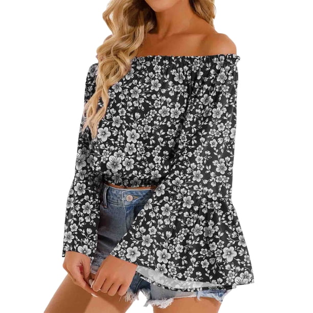 Blusa Con Hombros Descubiertos Sudadera sin espalda de gasa Tops casuales de manga larga Traje diario (Gris XXL) Cgtredaw Para estrenar