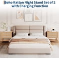 thumbnail image 4 of EastVita 2PC Boho Rattan Night Stand - Nightstand with 2 Drawers & Shelf, Cherry Wood, 4 of 9