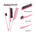 thumbnail image 4 of Professional Hair Coloring and Styling Comb Set with Highlight Brush, Eyebrow Brush, Pointed Tail Comb for Highlighting, Teasing, Parting and Eyebrow Grooming (3-Piece Set), 4 of 9