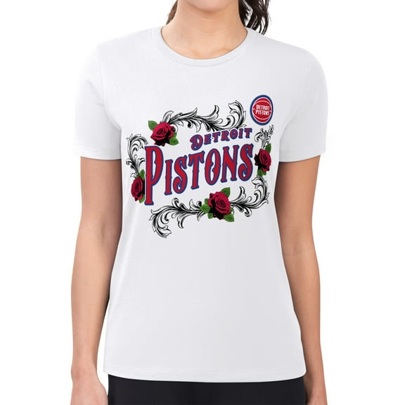 Women's G-III 4Her by Carl Banks White Detroit Pistons Super-Slim Fit Lightweight Roses Crew Neck T-Shirt