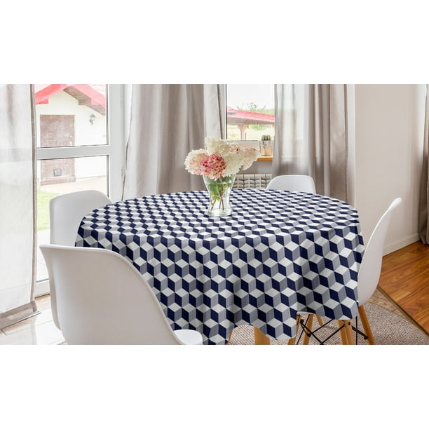 Navy Blue Round Tablecloth Abstract Cube Shape Striped Geometric 3 Dimension Pattern Squares And Lines Circle Table Cloth Cover For Dining Room Kitchen Decor 60 Night By Ambesonne Com Navy Blue Round Tablecloth Abstract, Navy Round Tablecloth