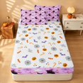 thumbnail image 4 of Homewish Cartoon Witch Cat Zipper Full Size Comforter Sets with Fitted Sheet and 2 Pillowcases for Girls, Halloween Spooky Animal Zipper Bedding Set, Light Lavender, Pumpkin Bat Reversible, 4 of 7