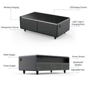 Livtab Smart Coffee Table with Built in Fridge, Bluetooth Speakers, Wireless Charging, Outlets, RGB Light, Black