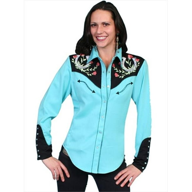 Womens Western Shirt - Turquoise, Large 