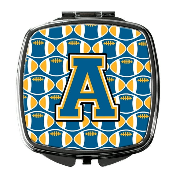 Letter A Football Blue and Gold Compact Mirror CJ1077-ASCM