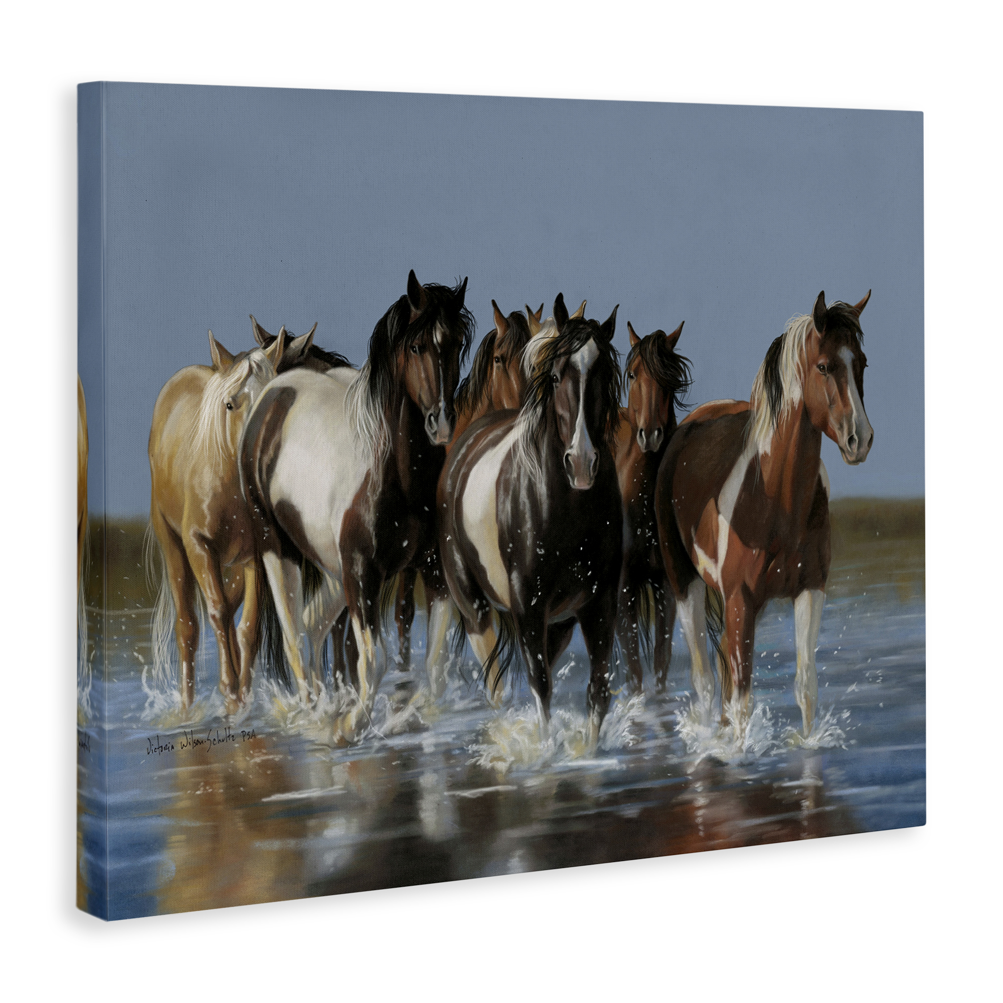 Stupell Industries Horses Running Through River Animals & Insects Painting Gallery Wrapped Canvas Art Print Wall Art, 40 x 30