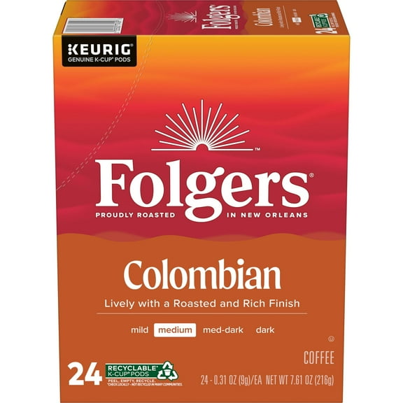 Folgers Colombian Coffee, Medium Roast, Keurig K Cup Brewers, 24 Count Box