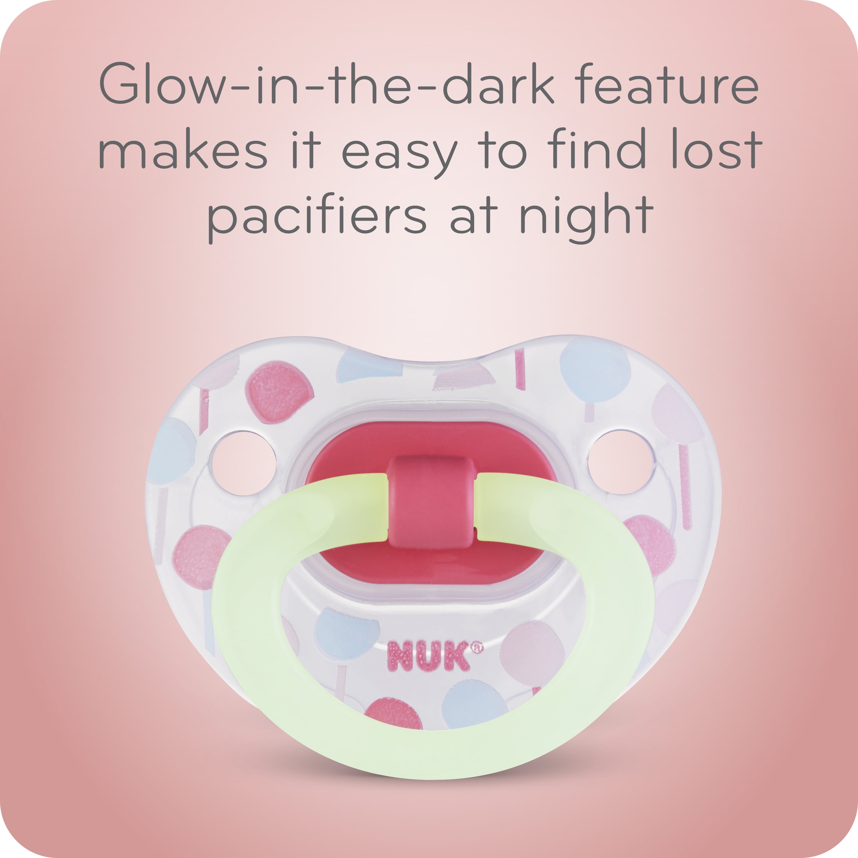 NUK Glow-in-the-Dark Orthodontic Pacifiers, Girl, 0-6 Months, 2-Pack