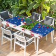 thumbnail image 2 of Navy Blue Christmas Table Cloths for 4 Foot Rectangle Tables, Snowman Xmas Tree Ball Snowflake Patio Waterproof Elastic Fitted Tablecloths, Washable Rectangular Table Cover for Camping, 2 of 8