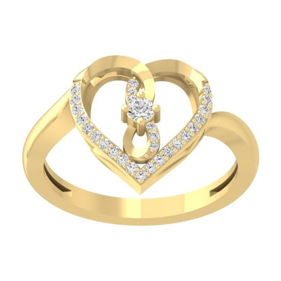 ARAIYA FINE JEWELRY 14K Yellow Gold Round Diamond Heart Band Ring(1/6 cttw, I-J Color, I2-I3 Clarity) Size 8