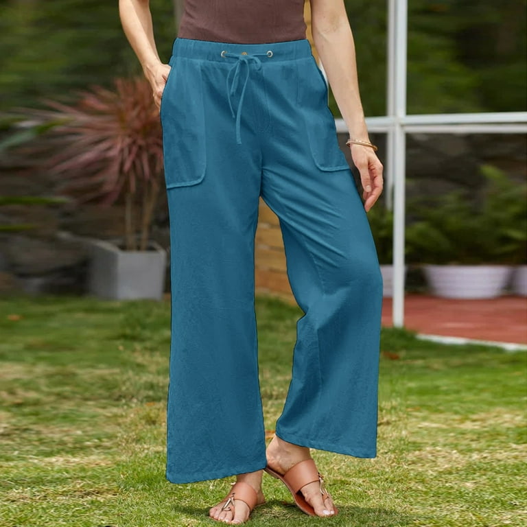 TOWED22 Womens Casual High Waisted Wide Leg Pants Button Up Straight Leg  Trousers(Dark Blue,3XL)