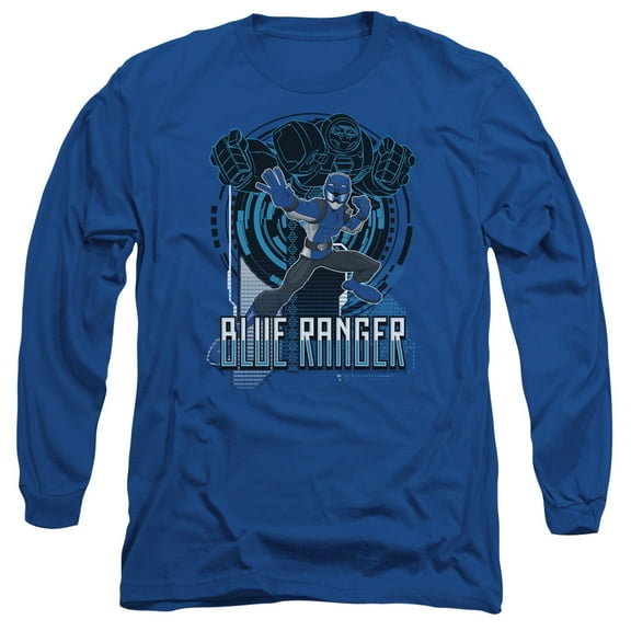 Power Rangers Blue Ranger Long Sleeve Adult 18/1 T-Shirt Royal Blue