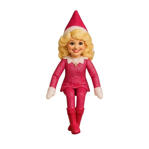 VivaVault Christmas Elf Dolls & Figurines Dolly Sitting On Stoop Shelf Sitter Red Glitter Holiday Decor For Music Fans,Pink - One Size