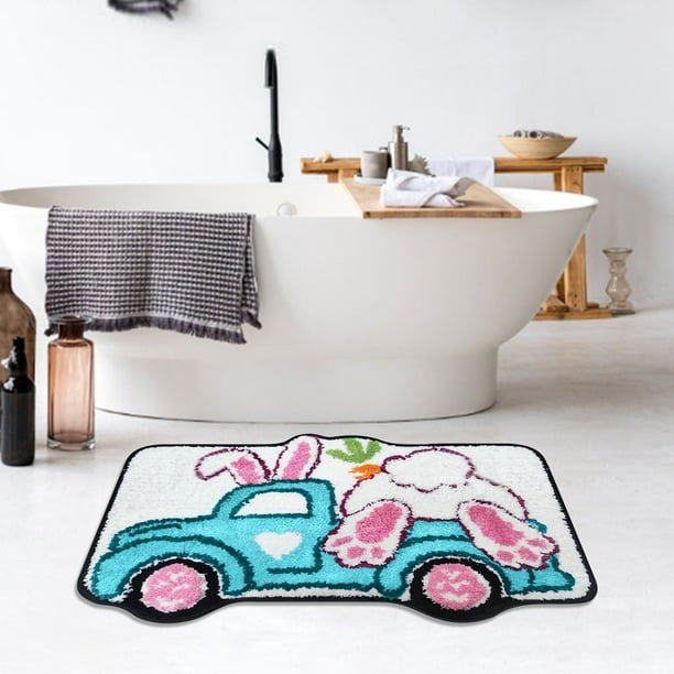 Alfombra de baño con diseño de conejo de Pascua | Suave y absorbente alfombra de piel sintética | Decoración antideslizante para el baño para niños y adultos | Decoración de Pascua y regalo para el