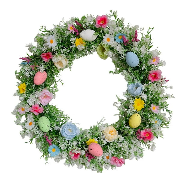 Corona de flores de huevo de Pascua Corona de puerta de primavera y verano Corona de flores artificiales para 45cm