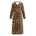 thumbnail image 6 of POLERO Women Brown Leopard Print Long Sleeve Nightgowns V Neck Long Nightshirts Winter Warm Full Length Sleepwear Loungewear, Medium, 6 of 7