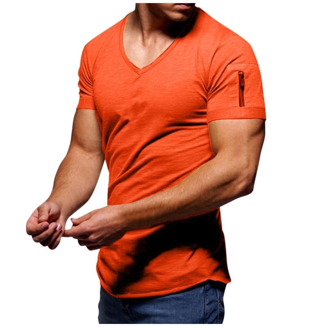 Men's T-shirt V-neck Solid Large Casual Zipper Short Sleeve T-shirt 5XL