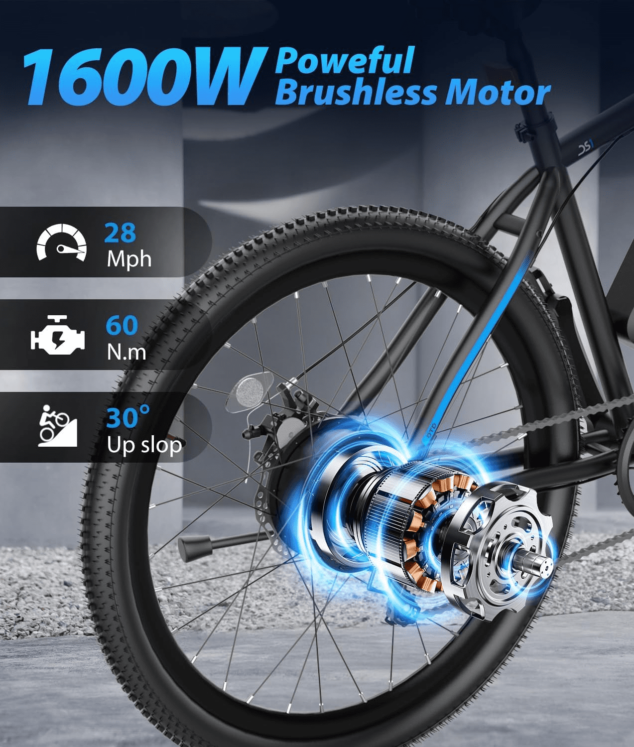 26" Adult Electric Mountain Bike,1600W Peak Motor 624Wh 13Ah Removable Battery,28MPH Electric Bicycle,70-90 Miles,7 Speed, UL2849 Certified