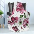 thumbnail image 4 of Floral Soft Flannel Fleece Throw Blanket, Garden Flowers Roses Buds Leaves Hand Drawn Sketchy Image Art, Cozy Plush for Indoor and Outdoor Use, 70" x 90", Pale Pink Hot Pink, by Ambesonne, 4 of 5